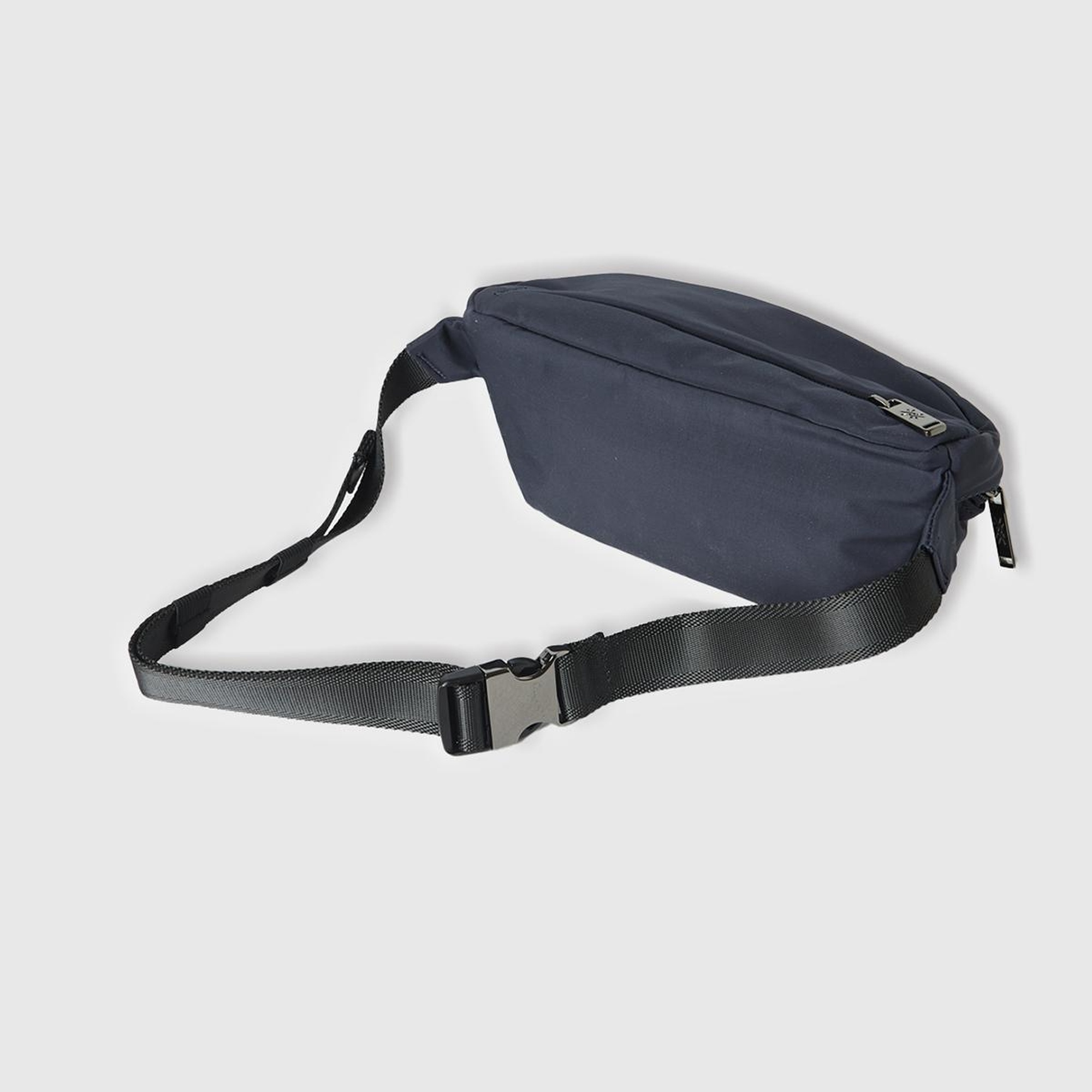 Erkek Lacivert Fermuarlı Metal Tokalı Logo Baskılı Bel Çantası
