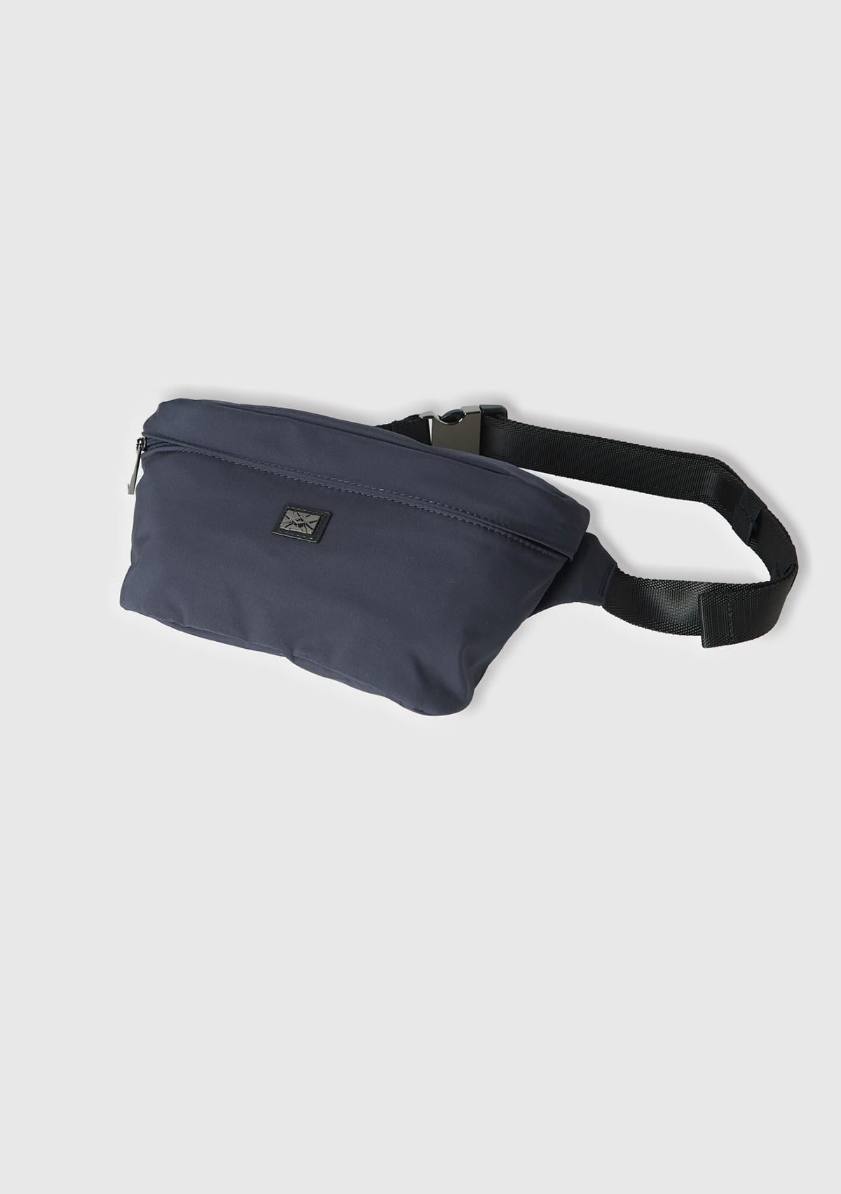  Erkek Lacivert Fermuarlı Metal Tokalı Logo Baskılı Bel Çantası