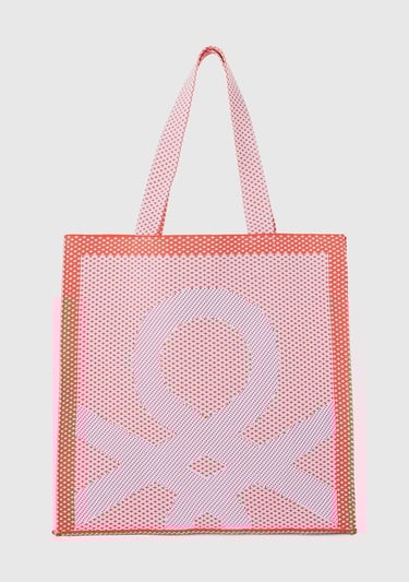  Kadın Lila Önü Logo İşlemeli Örgü Motifli Çift Saplı Omuz Çantası