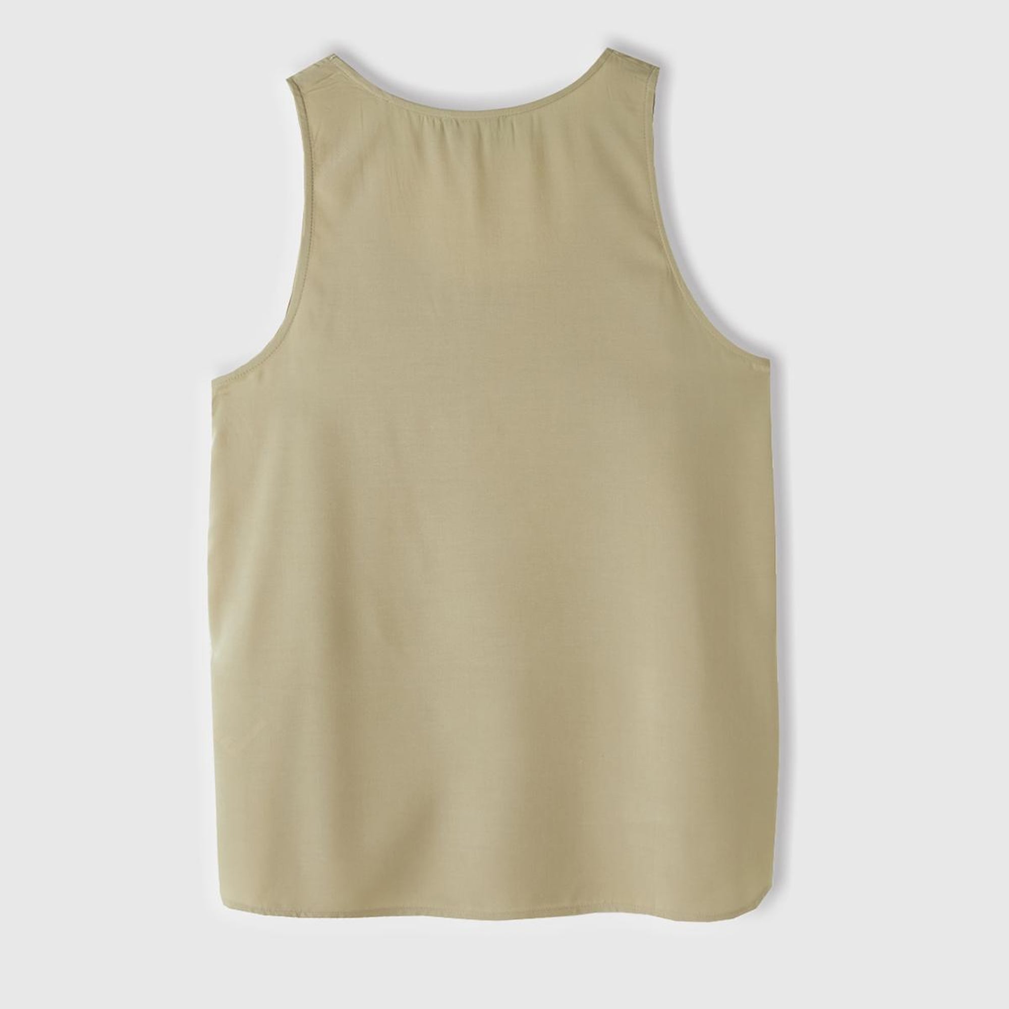 Kadın Bej %100 Viskoz Dekoratif Dikişli Geniş Bisiklet Yaka Kolsuz Bluz