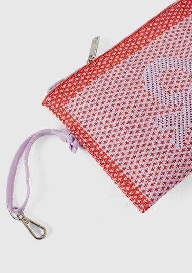  Kadın Lila Önü Logo İşlemeli Örgü Motifli Fermuarlı Mini Çanta