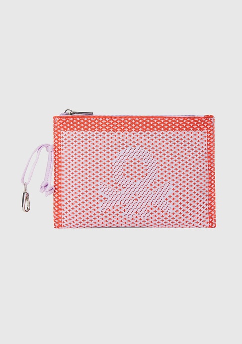  Kadın Lila Önü Logo İşlemeli Örgü Motifli Fermuarlı Mini Çanta