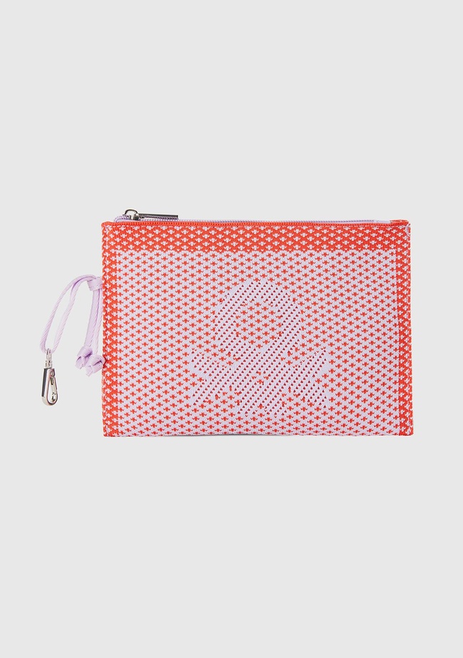  Kadın Lila Önü Logo İşlemeli Örgü Motifli Fermuarlı Mini Çanta