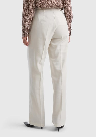  Kadın Krem Viskoz Karışımlı Bol Paça Pantolon