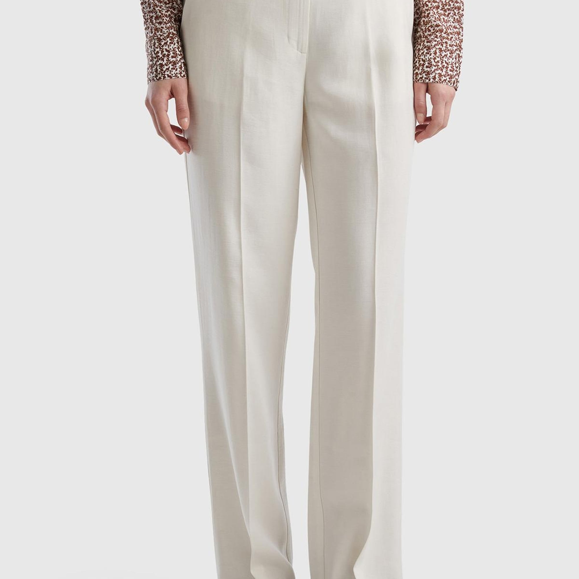 Kadın Krem Viskoz Karışımlı Bol Paça Pantolon