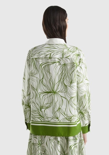  Kadın Yeşil Mix Pamuk Karışımlı Tamamı Desenli Geniş Kesim Uzun Kol Gömlek