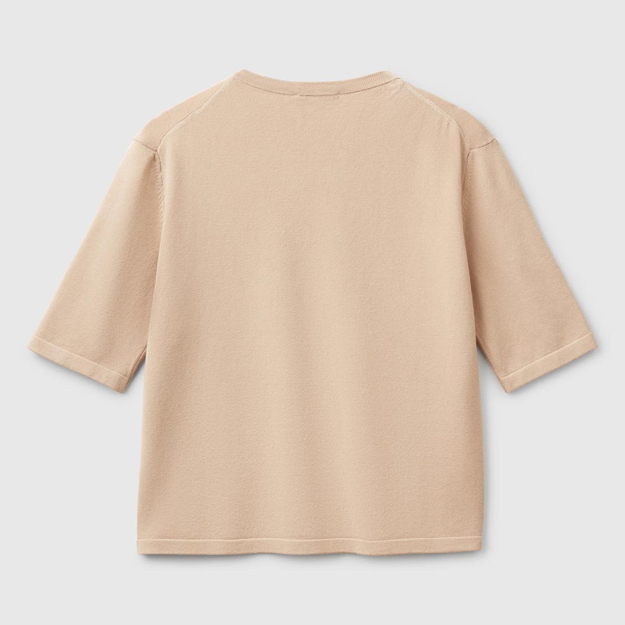 Kadın Bej Streç Kumaşlı Önü Cepli Relax Fit Bisiklet Yaka Kazak