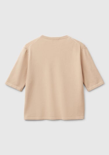  Kadın Bej Streç Kumaşlı Önü Cepli Relax Fit Bisiklet Yaka Kazak