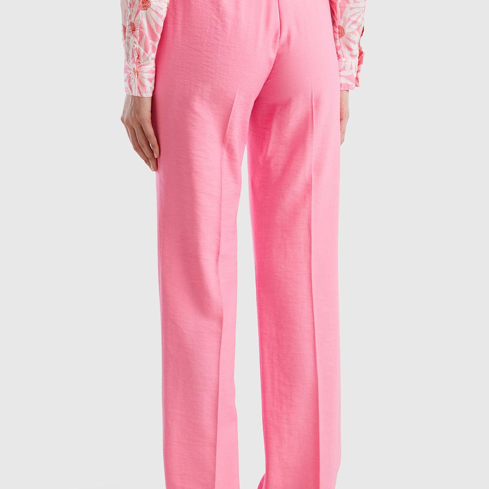 Kadın Açık Pembe Viskoz Karışımlı Bol Paça Pantolon