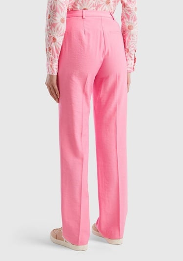  Kadın Açık Pembe Viskoz Karışımlı Bol Paça Pantolon