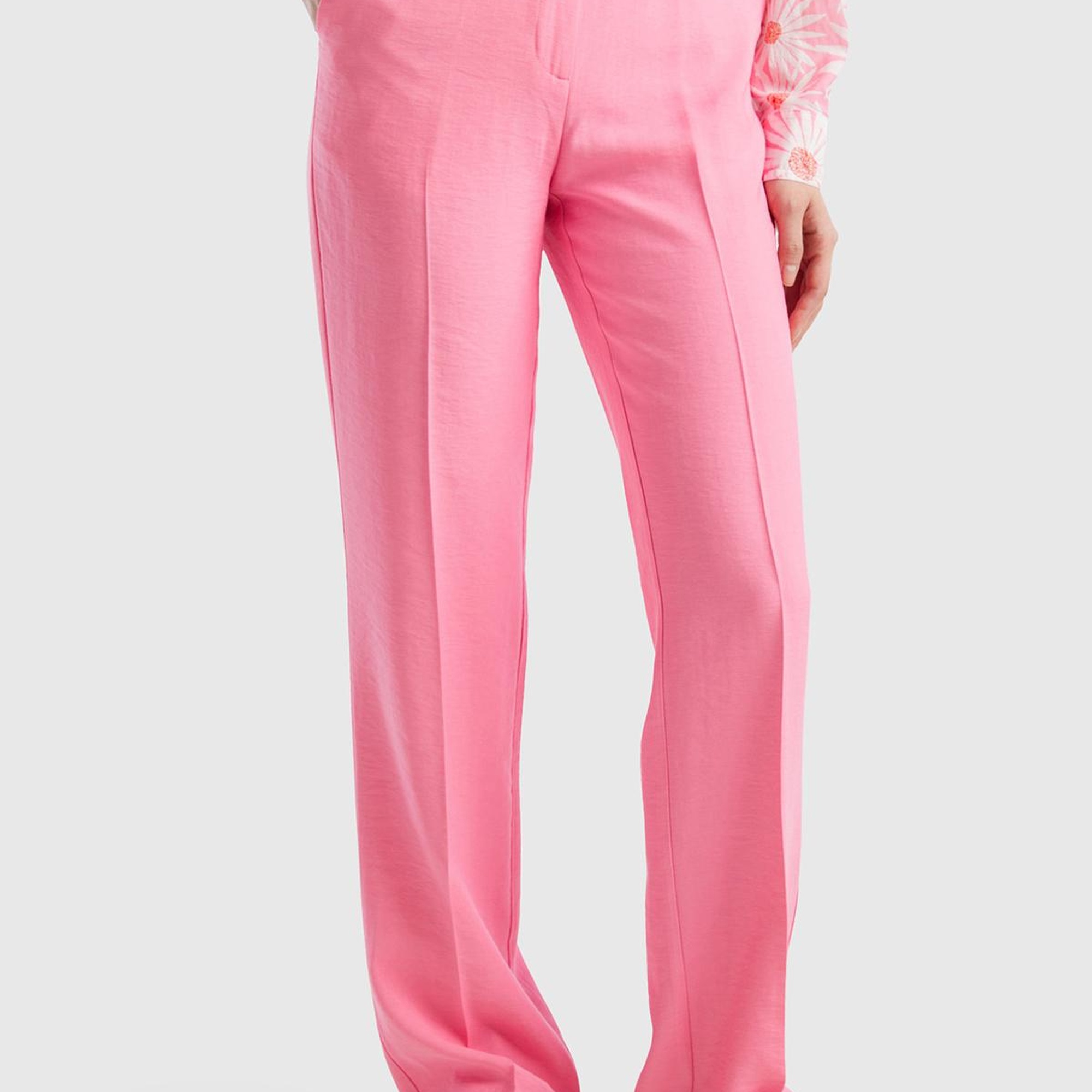 Kadın Açık Pembe Viskoz Karışımlı Bol Paça Pantolon