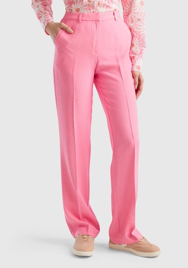  Kadın Açık Pembe Viskoz Karışımlı Bol Paça Pantolon