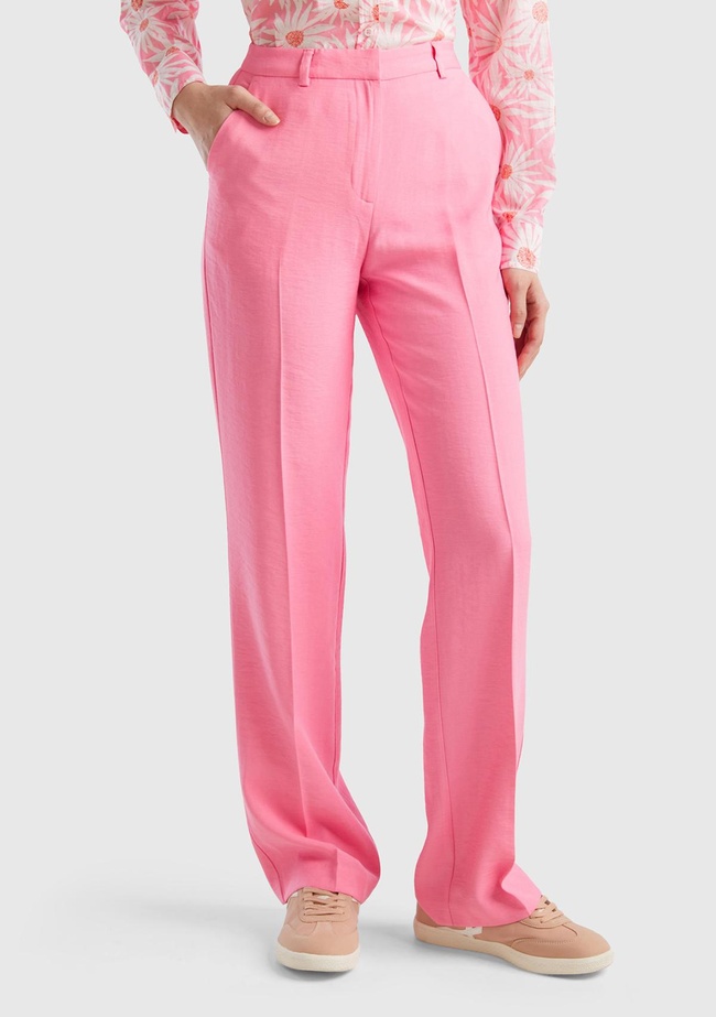  Kadın Açık Pembe Viskoz Karışımlı Bol Paça Pantolon