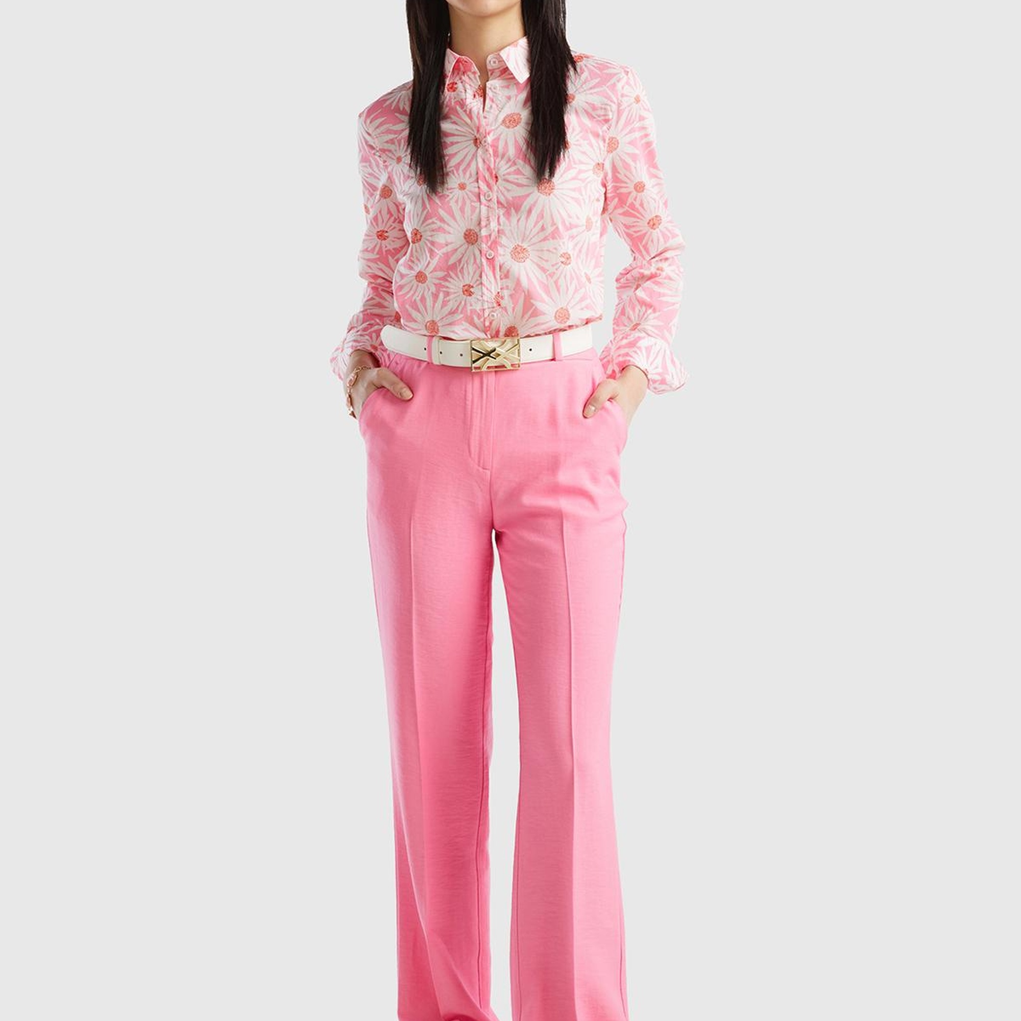 Kadın Açık Pembe Viskoz Karışımlı Bol Paça Pantolon