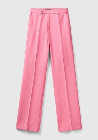  Kadın Açık Pembe Viskoz Karışımlı Bol Paça Pantolon