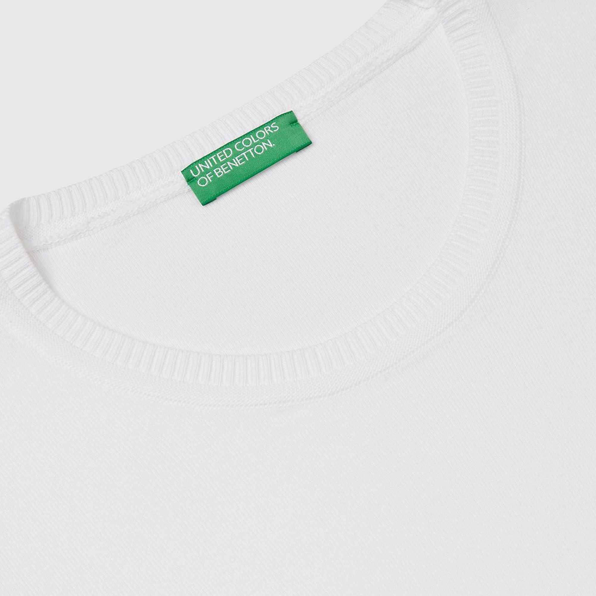 Kadın Beyaz %100 Koton Bisiklet Yaka Kısa Kollu Kazak