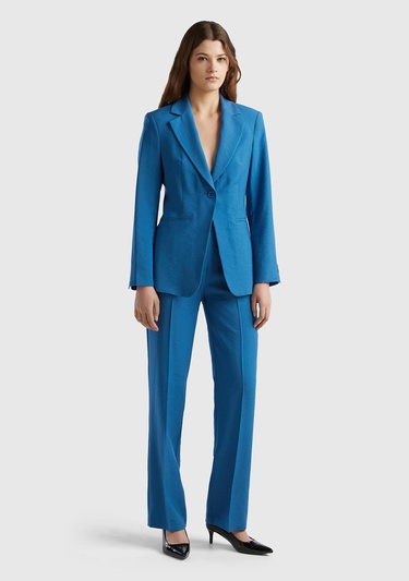  Kadın Koyu Mavi Viskoz Karışımlı Bol Paça Pantolon