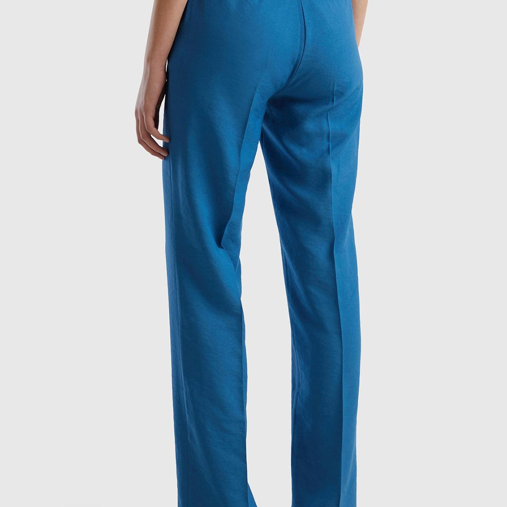 Kadın Koyu Mavi Viskoz Karışımlı Bol Paça Pantolon