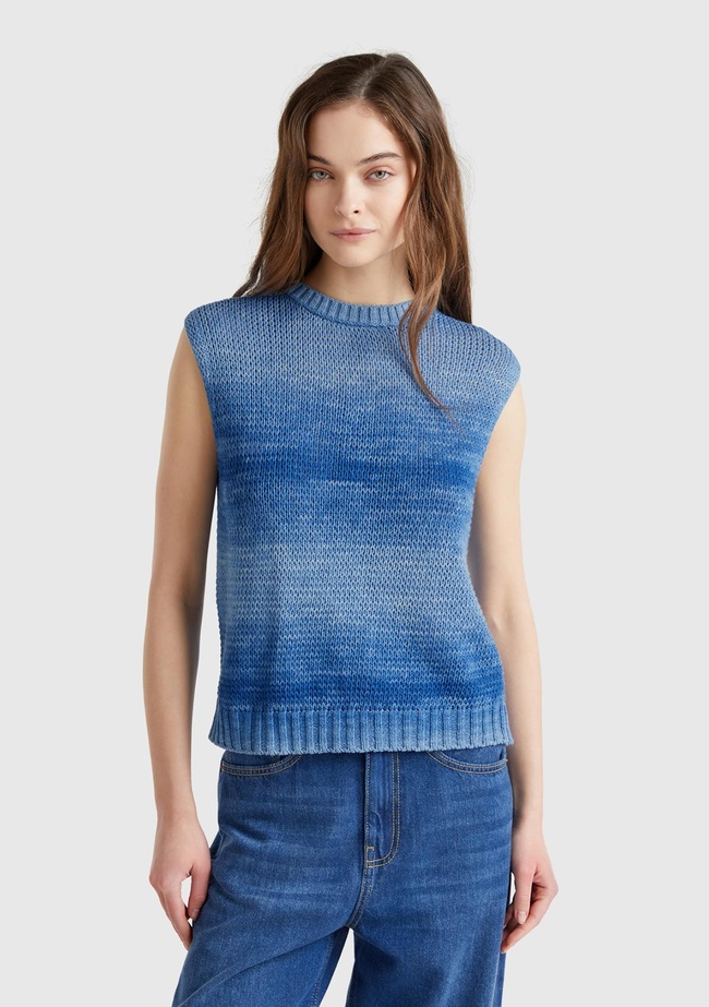  Kadın Mavi %100 Pamuk Gölge Efektli Ribanalı Relax Fit Süveter