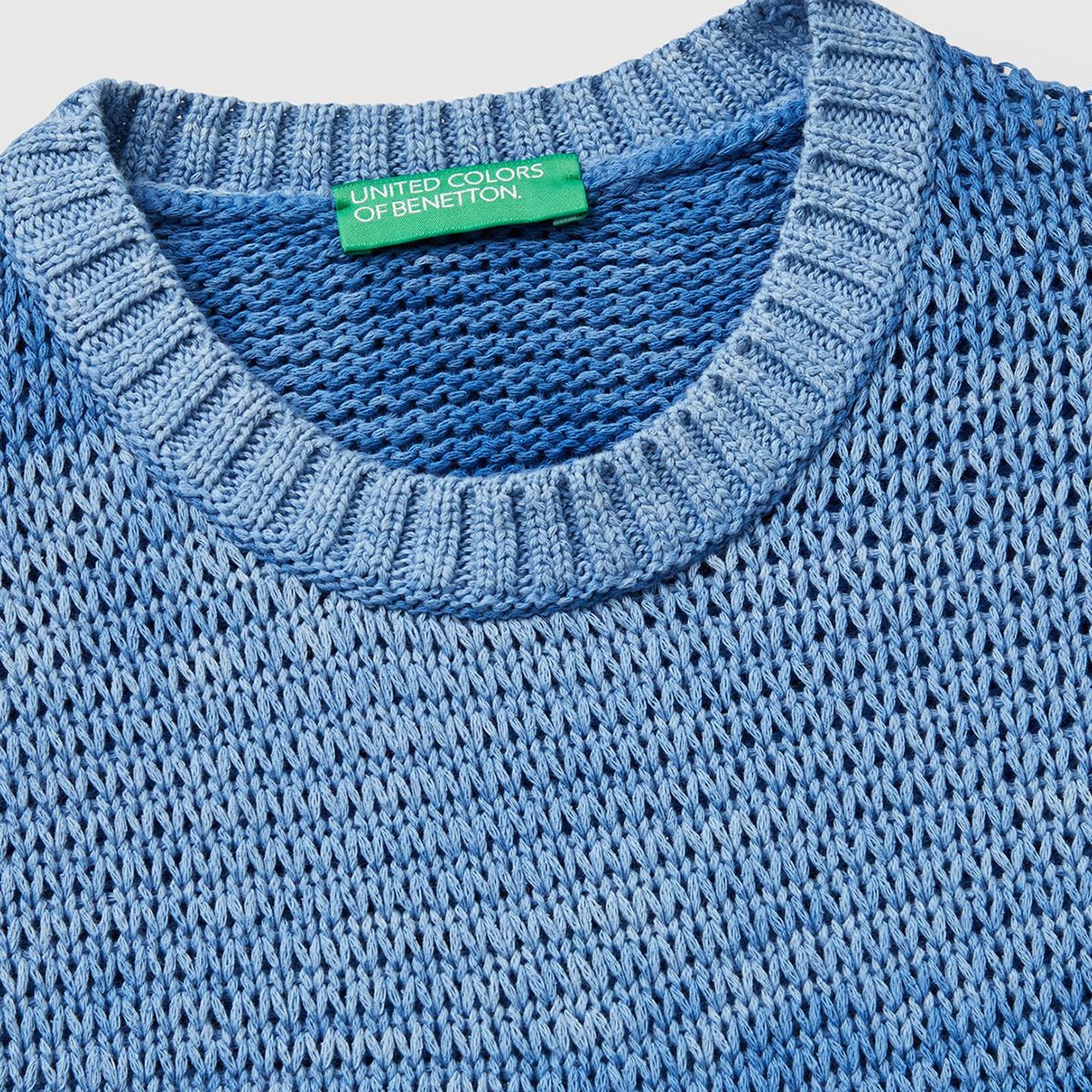 Kadın Mavi %100 Pamuk Gölge Efektli Ribanalı Relax Fit Süveter