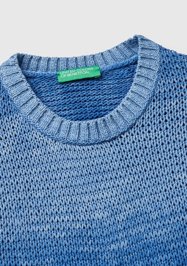  Kadın Mavi %100 Pamuk Gölge Efektli Ribanalı Relax Fit Süveter