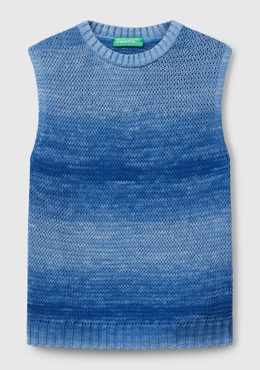  Kadın Mavi %100 Pamuk Gölge Efektli Ribanalı Relax Fit Süveter