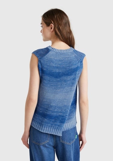  Kadın Mavi %100 Pamuk Gölge Efektli Ribanalı Relax Fit Süveter