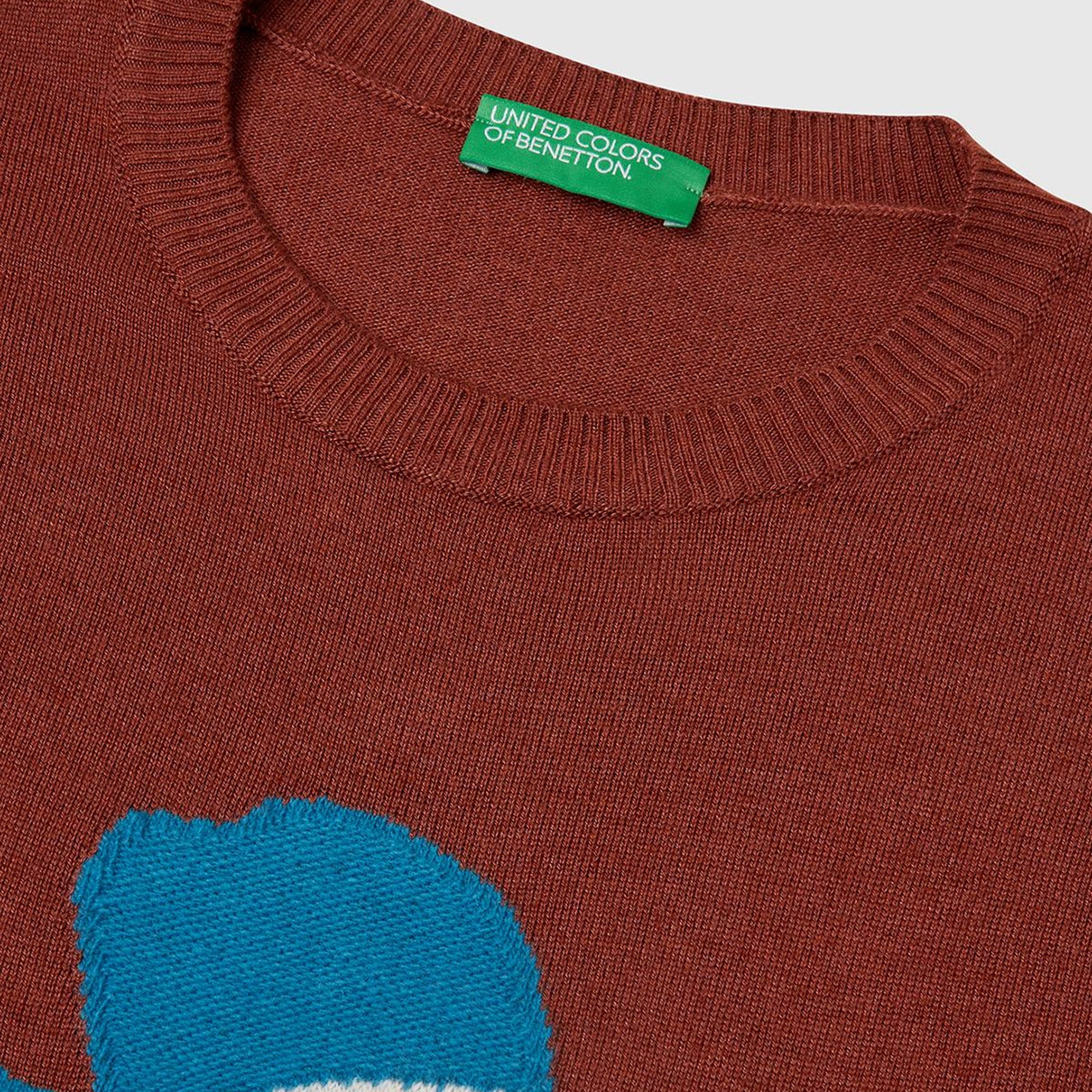 Kadın Kahverengi Viskoz Karışımlı Çiçek Desenli Kazak