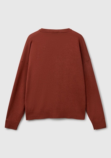  Kadın Kahverengi Viskoz Karışımlı Çiçek Desenli Kazak