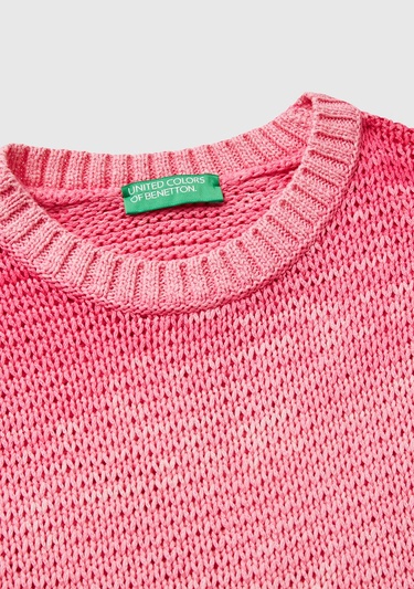  Kadın Pembe Mix %100 Pamuk Gölge Efektli Ribanalı Relax Fit Süveter