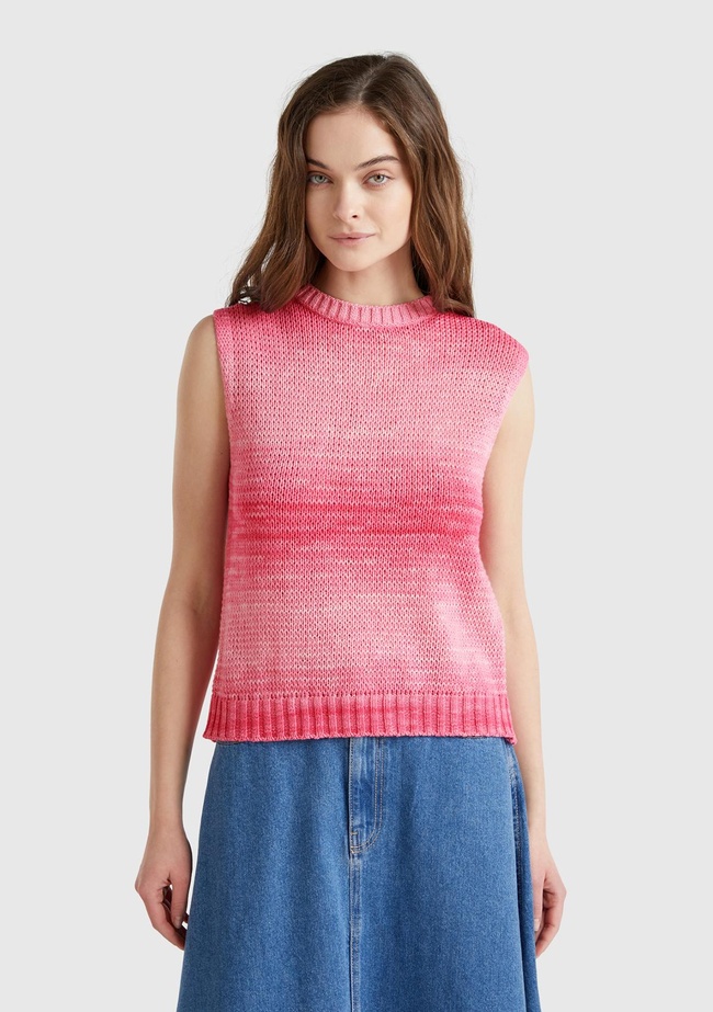  Kadın Pembe Mix %100 Pamuk Gölge Efektli Ribanalı Relax Fit Süveter