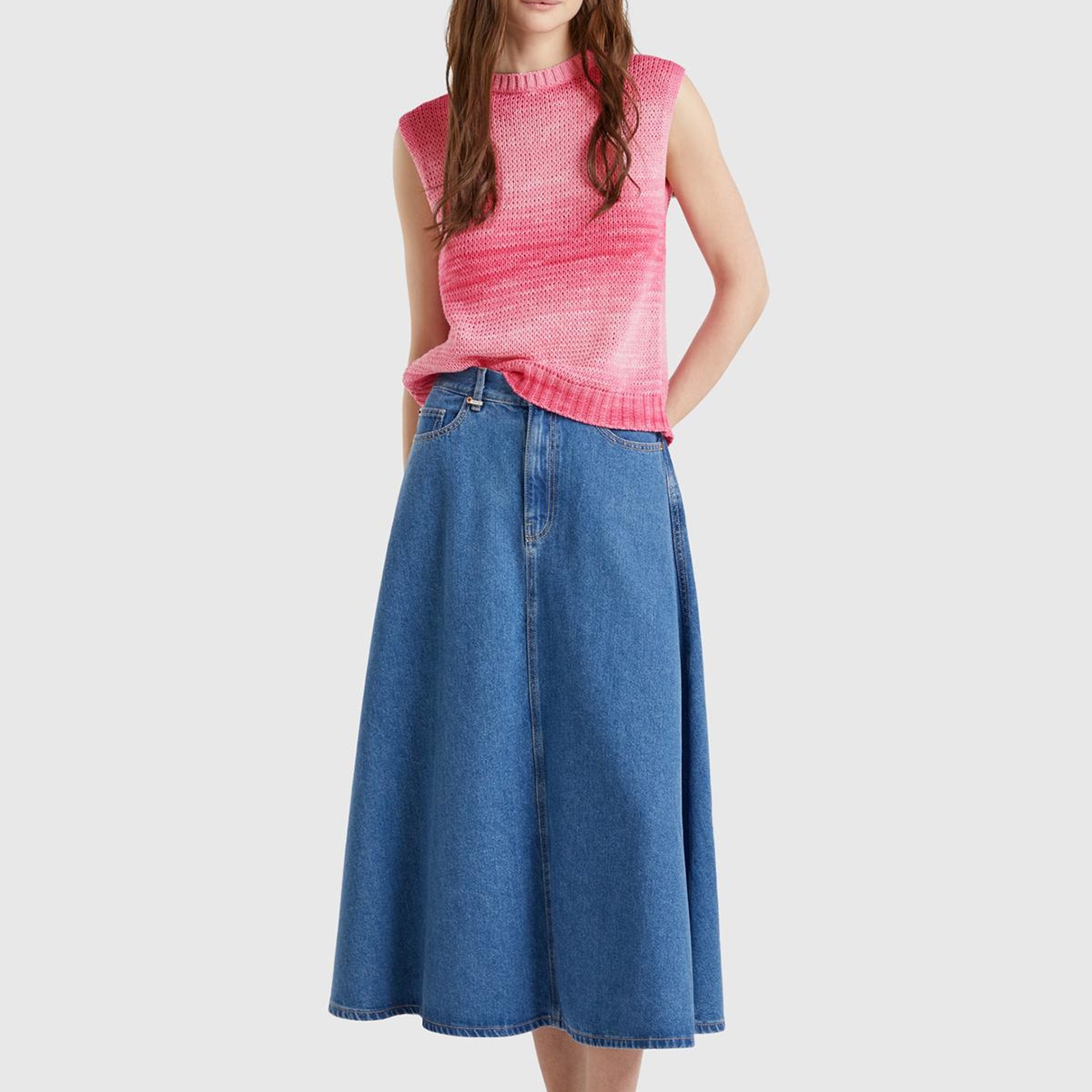 Kadın Pembe Mix %100 Pamuk Gölge Efektli Ribanalı Relax Fit Süveter