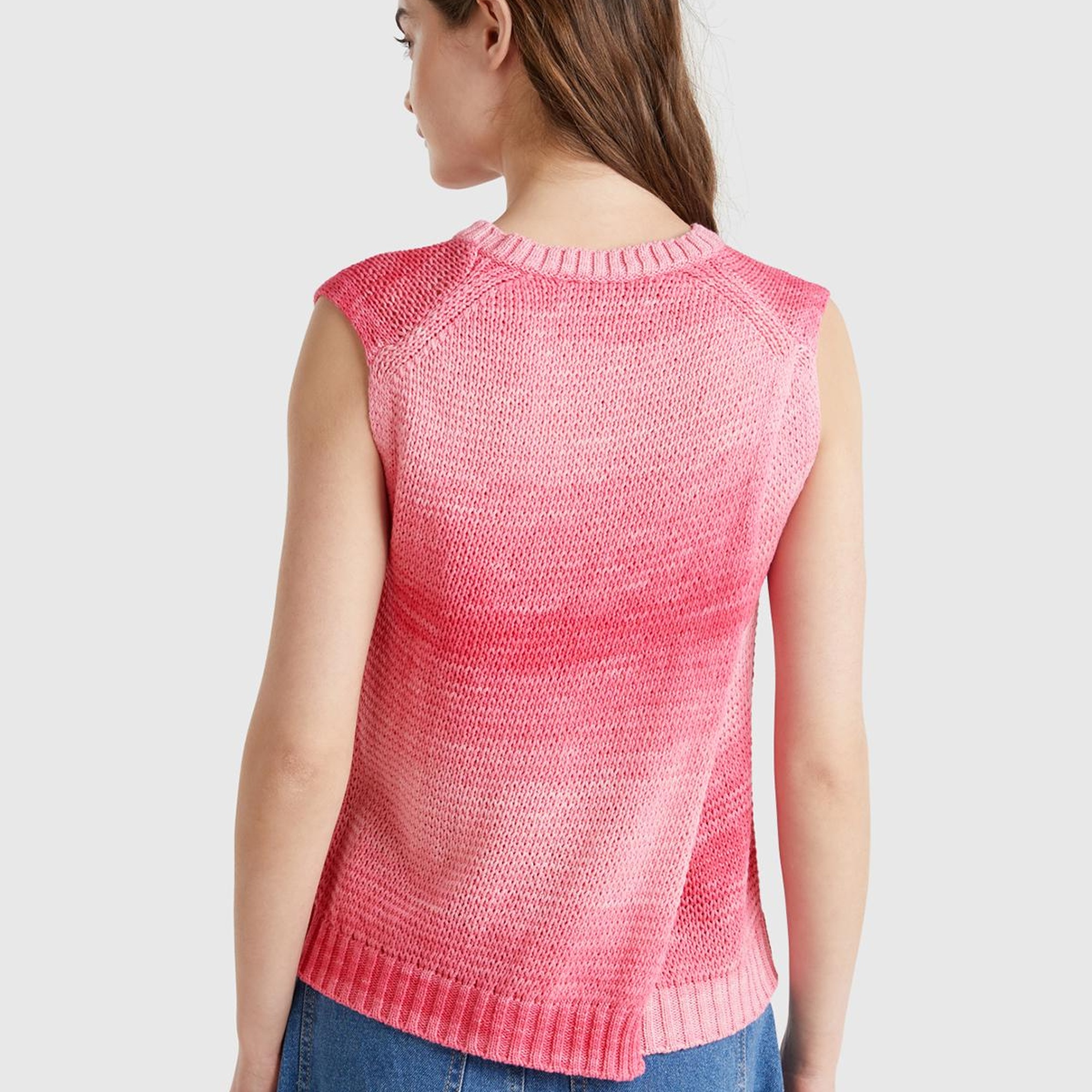 Kadın Pembe Mix %100 Pamuk Gölge Efektli Ribanalı Relax Fit Süveter