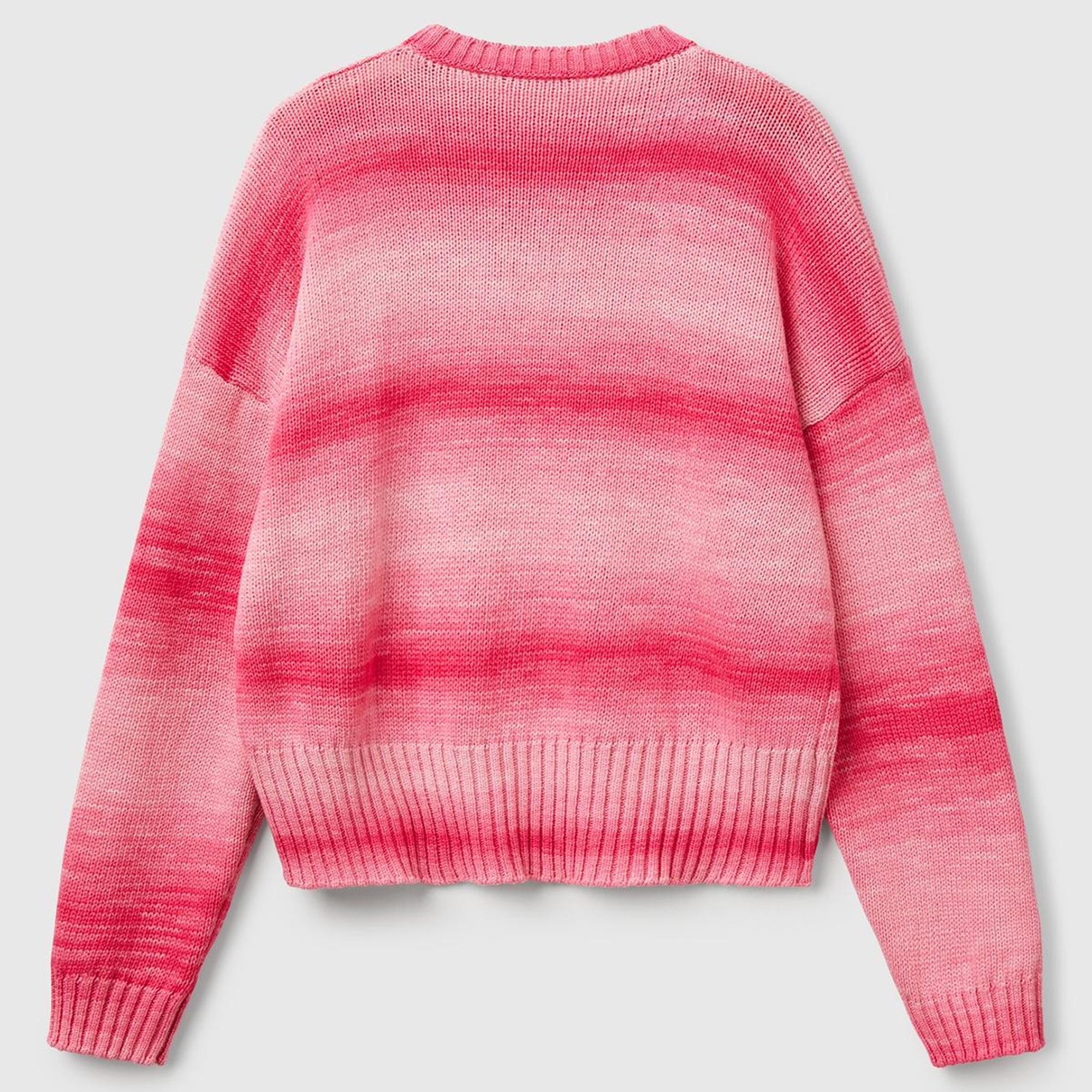 Kadın Pembe Mix %100 Pamuk Gölge Efektli Nervür Detaylı Düşük Omuzlu Kazak