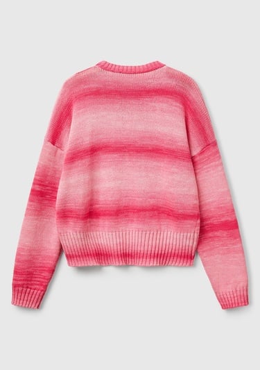  Kadın Pembe Mix %100 Pamuk Gölge Efektli Nervür Detaylı Düşük Omuzlu Kazak