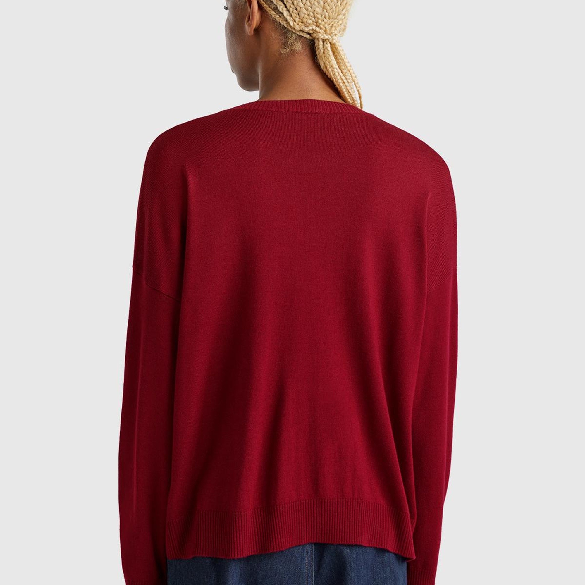 Kadın Bordo Viskoz Karışımlı Çiçek Desenli Kazak