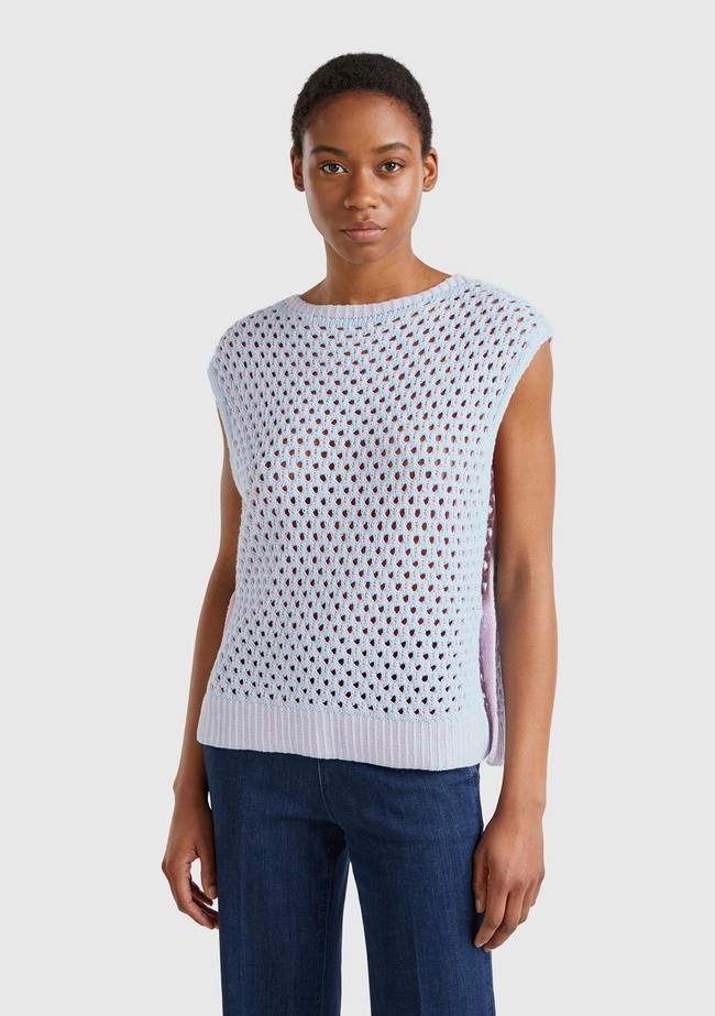  Kadın Açık Mavi Pamuk Karışımlı Kontrast Yanları Düğmeli Relax Fit Süveter