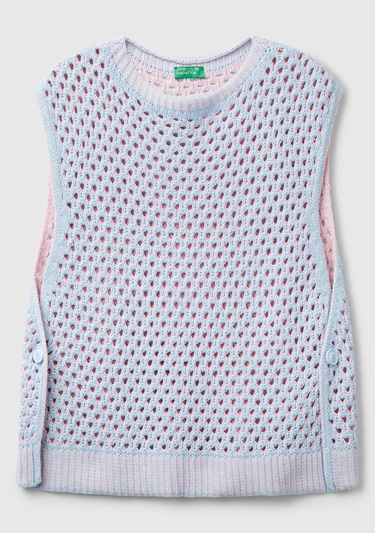  Kadın Açık Mavi Pamuk Karışımlı Kontrast Yanları Düğmeli Relax Fit Süveter