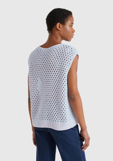  Kadın Açık Mavi Pamuk Karışımlı Kontrast Yanları Düğmeli Relax Fit Süveter