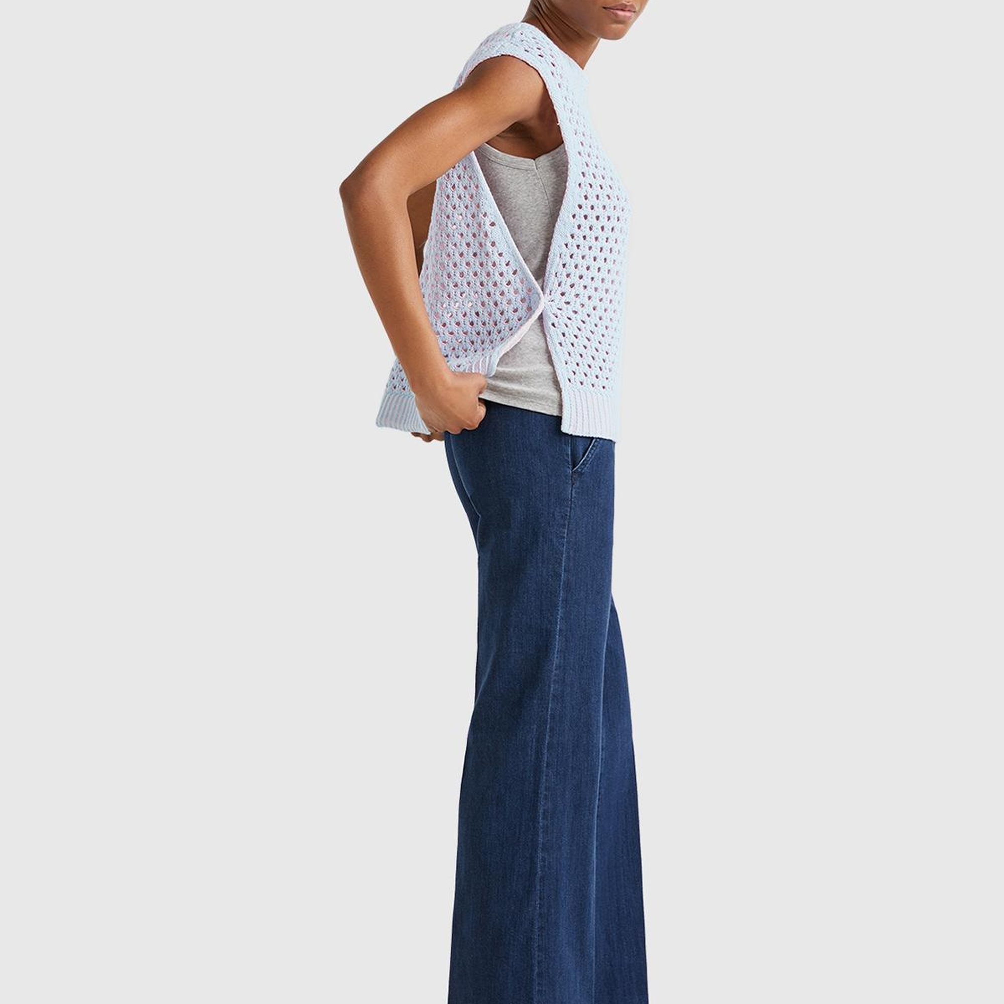 Kadın Açık Mavi Pamuk Karışımlı Kontrast Yanları Düğmeli Relax Fit Süveter