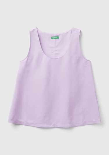  Kadın Lila Viskoz Karışımlı Saten Kolsuz Bluz