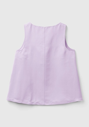  Kadın Lila Viskoz Karışımlı Saten Kolsuz Bluz