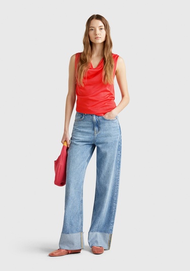  Kadın Turuncu %100 Liyosel Kolsuz Regular Fit Kazak