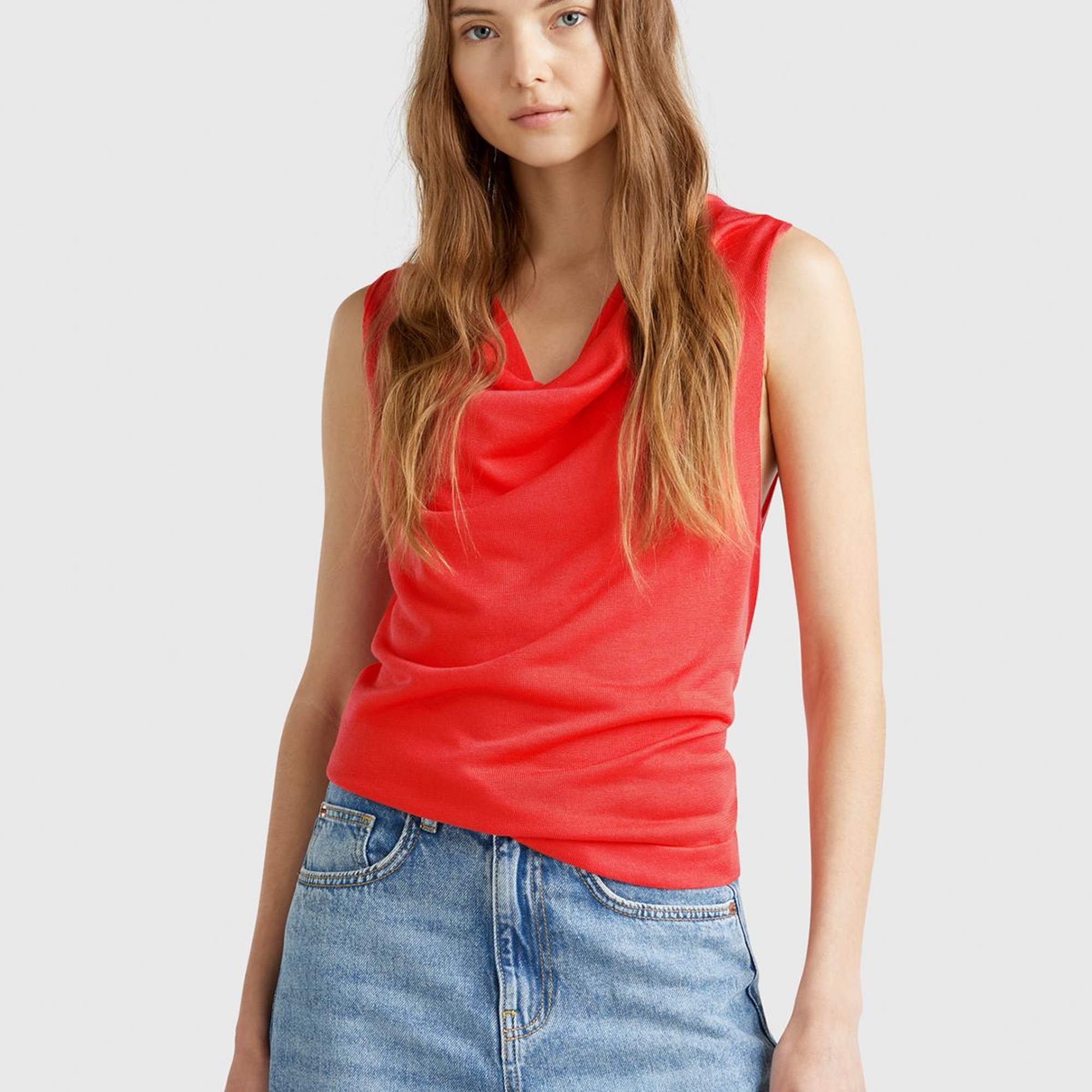 Kadın Turuncu %100 Liyosel Kolsuz Regular Fit Kazak