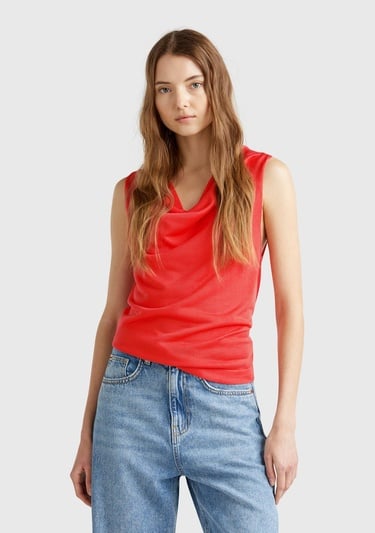  Kadın Turuncu %100 Liyosel Kolsuz Regular Fit Kazak