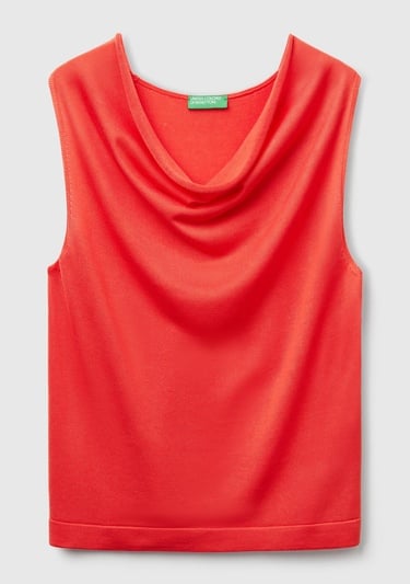  Kadın Turuncu %100 Liyosel Kolsuz Regular Fit Kazak