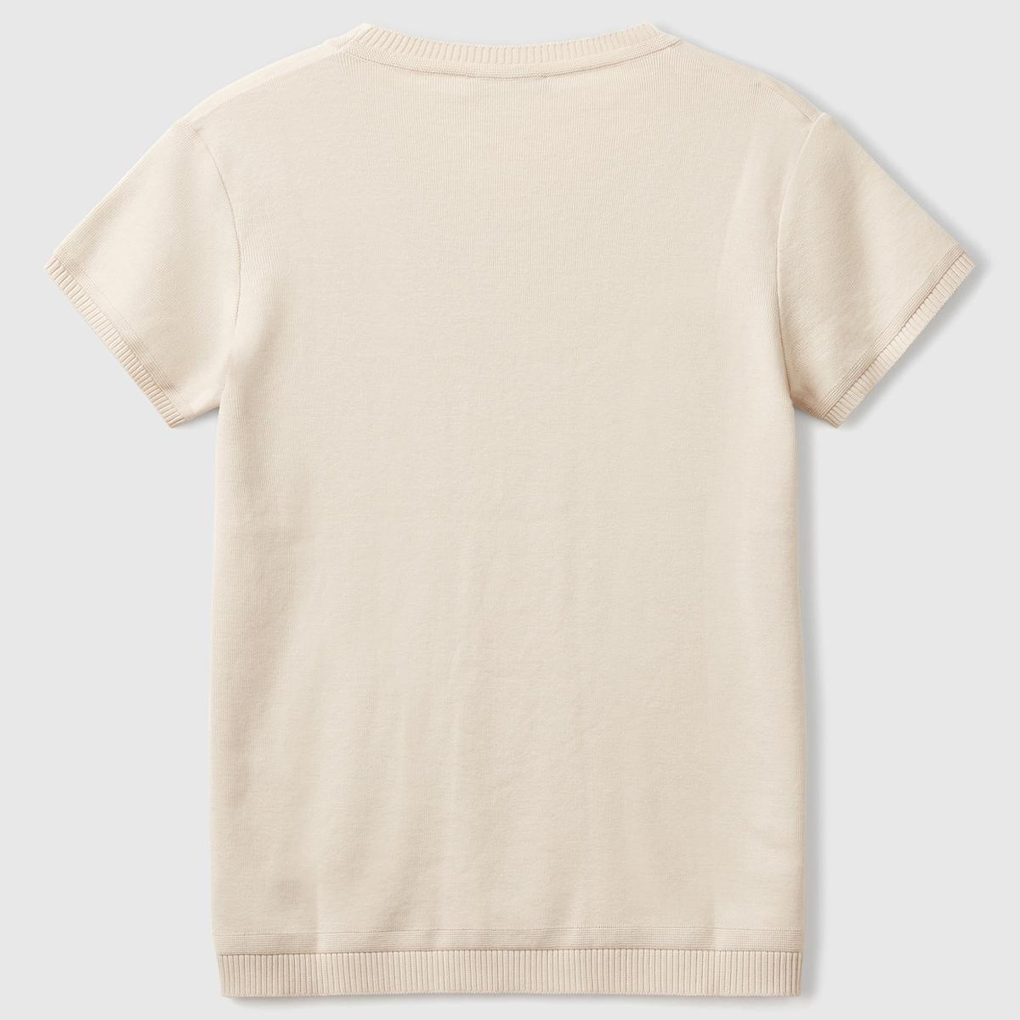 Kadın Taş Rengi %100 Koton Bisiklet Yaka Kısa Kollu Kazak