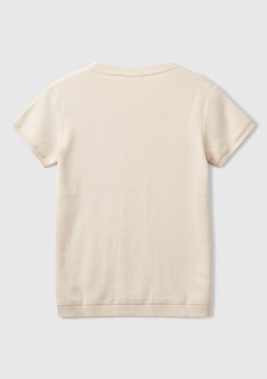  Kadın Taş Rengi %100 Koton Bisiklet Yaka Kısa Kollu Kazak