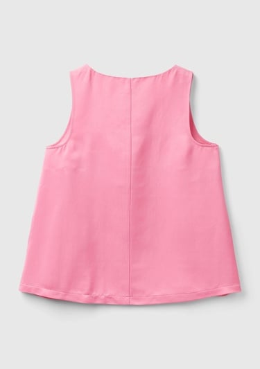  Kadın Açık Pembe Viskoz Karışımlı Saten Kolsuz Bluz