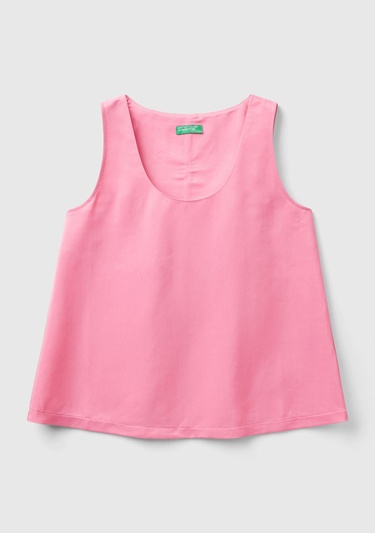  Kadın Açık Pembe Viskoz Karışımlı Saten Kolsuz Bluz